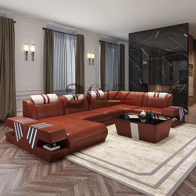 Couch Leder LED-Sofa mit TV-Ständer