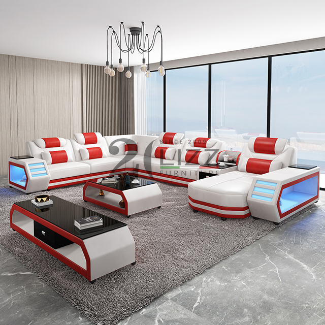U-förmiges weißes LED-Sofa mit Couchtisch