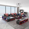 Couch Leder LED Schnittsofa in Rot und Schwarz mit Kissenrücken