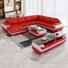 Extra langes Sofa aus elfenbeinfarbenem Leder mit Schnitt